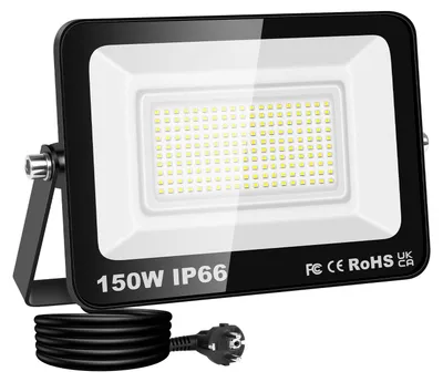 LED-Bauscheinwerfer 150 W, IP66, 6000 K kaltweiß, mit Stecker