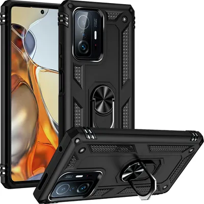 Obrázek produktu pro Pouzdro pro Xiaomi Mi 11T / Mi 11T Pro dvouvrstvé robustní, vojenská ochrana pouzdro s držákem prstenu a stojánkem černé