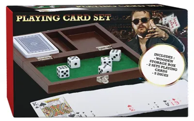 Immagine prodotto di Set di carte da gioco e dadi in scatola di legno
