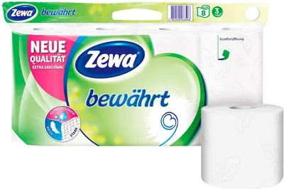 Produktbild von Zewa Toilettenpapier bewährt 150 Blatt 3lagig 8er Pack