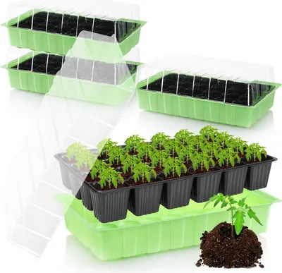 Produktbild von 4x Innenkasten Multipotplatten mit Deckel - Anzucht-Töpfe für 96 Pflanzen Anzuchtset für Blumen, Gemüse und Obst (Anzuchtset 3)