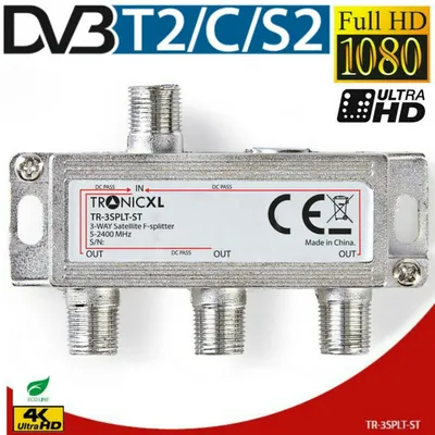 Immagine prodotto di connettore F a 3 vie | Distributore d'antenna | Passaggio DC | DVBC DVB-T2