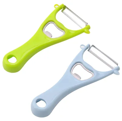 Productafbeelding van TRANKIELO® - 2-in-1 roestvrijstalen aardappelschiller en flesstarter – multifunctioneel keukengereedschap voor groenten