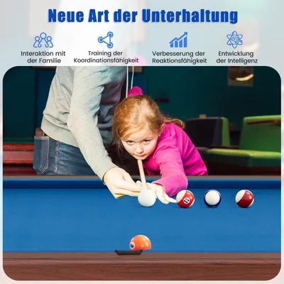 Produktbild von Billardtisch aus Holz mit 2 Queues 2 Kreiden & Dreieck & Bürste Billlard Tisch Tischbillard Blau