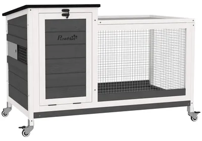 Produktbild von PawHut Kaninchenstall aus Holz Hasenstall mit Freilaufgehege Rädern Klappdach