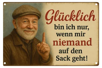 Produktbild von Blechschild 20x30cm Glücklich bin ich nur wenn mir niemand auf den Sack geht Lustiger Spruch Metallschild Wanddeko AstraDesign