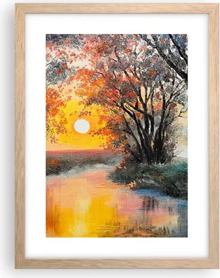 Produktbild von Gerahmtes Poster - Rahmen in heller Eiche - Fluss Sonne Bäume - 30x40 cm - Wand Bild - Wanddeko - Wandbilder - Wandposter - Bilderrahmen - Bilder - Kunstdruck - Wandbild - P2NPA30x40-4190