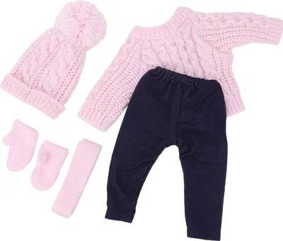 Produktbild von Puppenkleidung, Pullover, Hosen, Mützen, Schal, Handschuhe, Zubehör für 18-Zoll-Babypuppen, Q18-786, Hellrosa, 43 cm