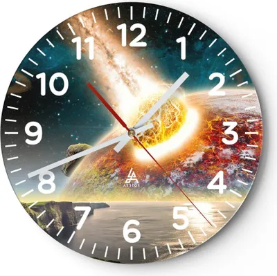 Produktbild von Wanduhr - Rund - Glasuhr - Raum Erde Planet Komet - 30x30cm - Schleichendes Uhrwerk - Lautlos - zum Aufhängen bereit - Dekoration Modern - Wanddekoration aus Glas - C4AR30x30-2318