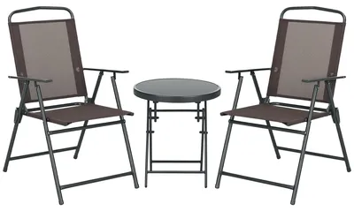 Produktbild von Outsunny Bistro-Set, 3-teilig, aus Metall, wetterfest. Gartenmöbel-Set mit Glastisch