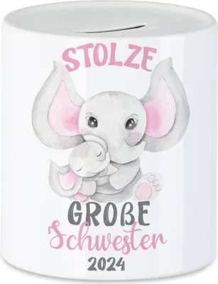 Produktbild von Stolze Große Schwester 2024 Spardose Elefanten Liebe Familie Schwestern Zusammenhalt Geschwister Geborgenheit