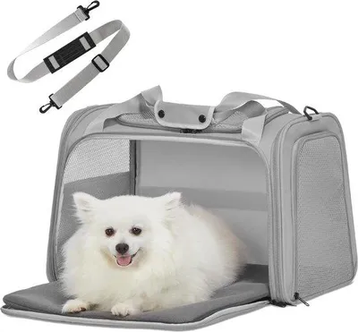 Produktbild von Famanu Transportbox für Katzen und kleine Hunde - faltbare Tragetasche, grau