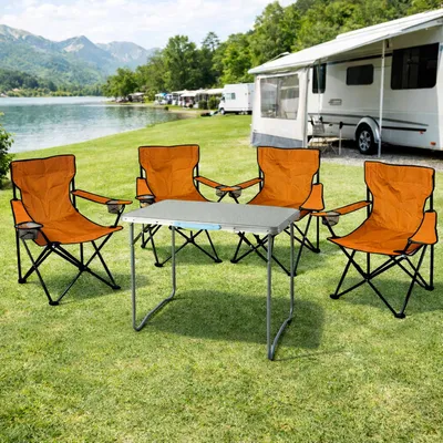 5tlg. orange Campingmöbel Set XL Tisch m. Tragegriff und Campingstuhl mit Tasche