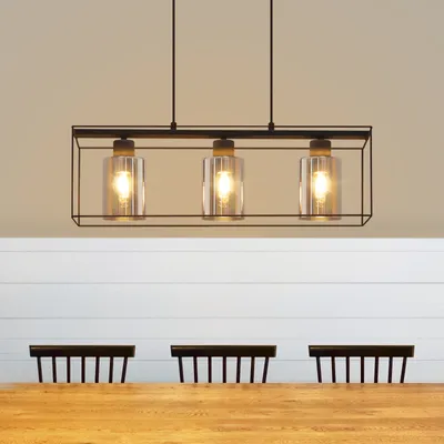 Produktbild von ZMH Pendelleuchte Schwarz Hängelampe 3 flammig Glas Lampenschirm Höhenverstellbar E27 Fassung Vintage Hängeleuchten Industrial Leuchten für Wohnzimmer Restaurant Cafe Bar(Ohne Leuchtmittel)
