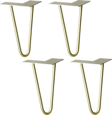 Produktbild von WAGNER Möbelbeine HAIRPIN LEGS Retro 4tlg. Set - 12 x 12 x 20 cm, Stahl, gold matt, Bein schräg & Anschraubplatte - 12822504