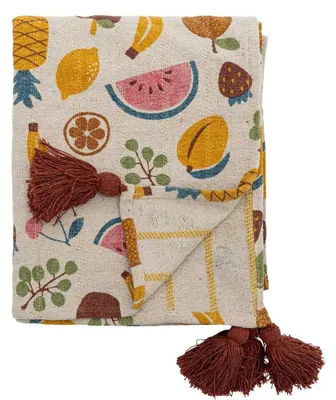 Produktbild von Bloomingville Decke FRUITTA mit Früchten und roten Quasten 160x130 cm
