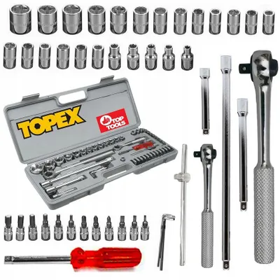 Produktbild von TOPEX 38D270 Steckschlüssel-Satz 1/4" + 1/2" 52-teilig