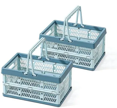 Produktbild von Faltbarer Wäschekorb - Aufbewahrungsbox mit Deckel - Set aus 2 Stück - 10 Liter Fassungsvermögen - Mit Tragegriff - Aus robustem Kunststoff - Multifunktional