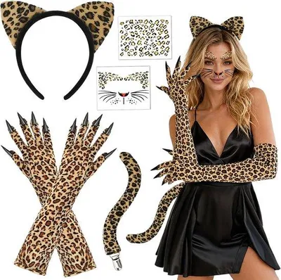 Productafbeelding van Hoofdband en staart met cheeta oren - luipaardhandschoen - Halloween kostuum - perfect voor feesten