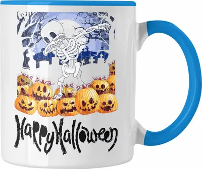 Produktbild von Trendation - Halloween Tasse Kürbis Dekoration Becher Happy Halloween Tanzen Skelet (Blau)