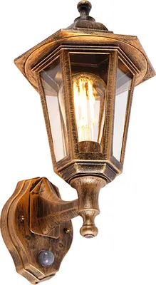 Produktbild von Qazqa Vintage außen Wandleuchte, Außenlampe mit Bewegungssensor, Wandlampe für den Garten - New Haven - Gold, max. 15W, Geeignet für LED, 17.1cm, IP44, R