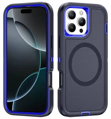Produktbild von Mobigear Rugged Mag iPhone 16 Pro Max MagSafe Hülle, Hartschalenhülle, Rückseite, stoßfest - Marineblau