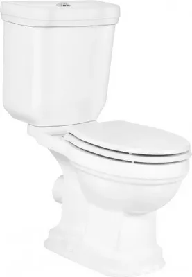 Produktbild von KLASSICO Nostalgie Stand-Kombi-WC Retro Stand-WC mit Spülkasten Wasseranschluss links/rechts oben mit SoftClose WC-Sitz, weiß
