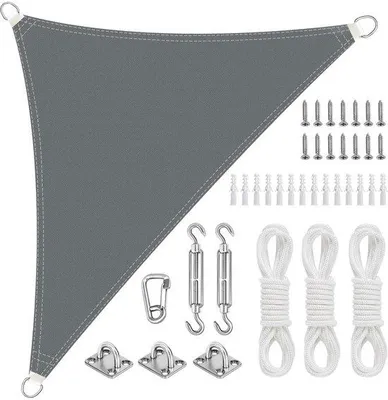 Immagine prodotto di Ibenzoa® Tenda da sole triangolare, 3x3x3 metri – Tessuto Oxford, impermeabile e con protezione UV, inclusi anelli a D per il fissaggio, ideale per balcone, giardino e terrazza, colore grigio