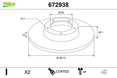 Produktbild von 2x VALEO Bremsscheiben Hinten für OPEL Mokka / Mokka X (J13) 268mm 672938