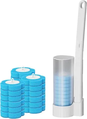 Obrázek produktu pro Sada toaletních kartáčů s prodlouženou rukojetí – délka 40 × 5,5 cm – 18 náhradních hlavic s vůní moře – do koupelny a na toalety – modrá