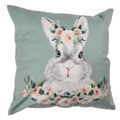 Produktbild von Clayre & Eef Kissenbezug 45x45 cm Grün Weiß Polyester Kaninchen