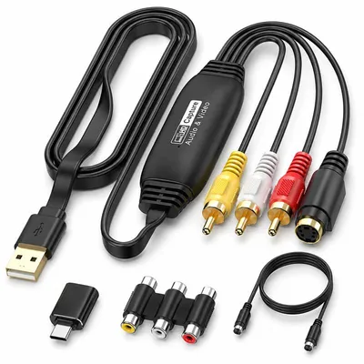 Produktbild von VHS zu Digital Konverter – USB Video Capture Card, 1080p, mit SCART- & AV-Adapter – USB-A & USB-C, Plug & Play – Digitalisierer für Windows & macOS