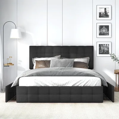 A bedroom scene featuring a bed.