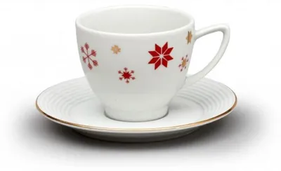 Produktbild von Thun 1794 Tasse und Untertasse, 150 ml, Lea, rote Weihnachtsflocken, Gold, Thun