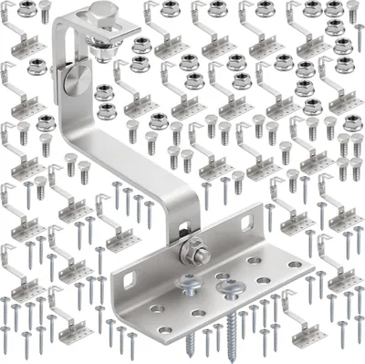 Produktbild von 25x Befestigungshaken Ziegeldach Montage Solar Schiene jeweils im Befestigungsset mit je 2x Holzschraube 80mm, 1x Sechskantschraube, 1x Bundmutter