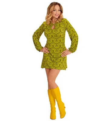 Produktbild von 70er Jahre Retro KLEID mit Tapetenmuster Grün, Größe:S