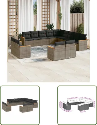 Produktbild von The Living Store 13-tlg. Garten-Sofagarnitur mit Kissen Grau Poly Rattan