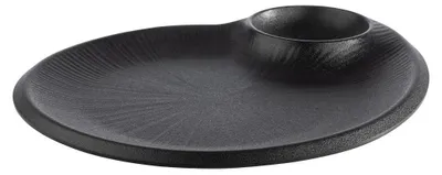 Produktbild von APS 85075 Teller NERO, mit integriertem Dipschälchen, 30 x 25 cm, Höhe 2,5 cm, Melamin, schwarz