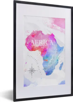 Produktbild von MuchoWow® MuchoWow® Gerahmtes Poster Aquarell - Weltkarte - Afrika 40x60 cm - Poster mit zchwarzem Bilderrahmen - Poster in Rahmen