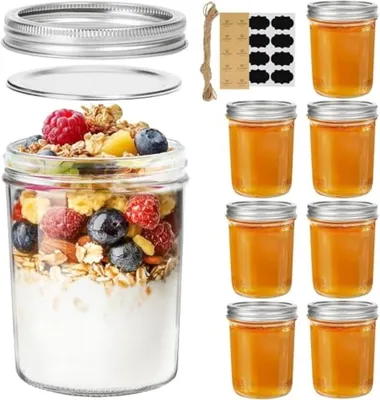Productafbeelding van PromoHome® Glazen potten, 473 ml, met schroefdeksel, set van 8 – Luchtdichte potten voor jam, honing, yoghurt, fermentatie en maaltijdvoorbereiding