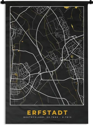 Produktbild von MuchoWow® Wandteppich Wandbehang Stadtplan - Deutschland - Gold - Erfstadt - Karte 120x180 cm Tapisserie Dekoration Wandtuch - Schlafzimmer - Dekorationen für das Haus