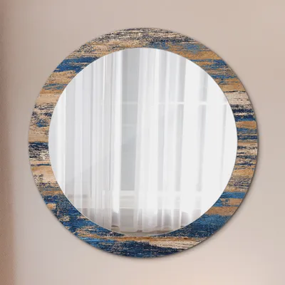 Produktbild von Wohnzimmer Spiegel - Badezimmerspiegel Wandspiegel zum Schlafzimmer – Schminkspiegel - Abstrakt Holz - Rund: Ø80cm