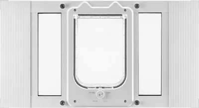 Produktbild von Katzenklappe für Fenster, einstellbar für Fensterbreiten von 584 bis 711 mm, 4 sichere Verriegelungsmodi, Aluminiumrahmen und hochtransparentes Glas, Magnetverschluss, wetterfeste Schnellmontage-Haustiertür für Katzen, weiß