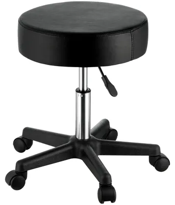 Image de Tabouret à roulettes, capacité de charge de 181 kg, réglable en hauteur, tabouret avec coussin d'assise ultra-épais, siège pivotant pour salon, bar, maison, bureau