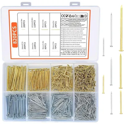Produktbild von 820 Stück Nägel Rundkopf Sortiment Set Gold Silber für Holzbearbeitung & Aufhängen