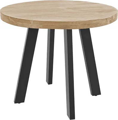 Produktbild von Runder Esstisch Sophia ? 100 cm Akazie Natur 4-Fuß-Gestell schwarz | Holztisch massiv, Akazienholz naturfarben, 50 mm Tischplatte, Metallgestell, Industrial-Stil, Esszimmertisch