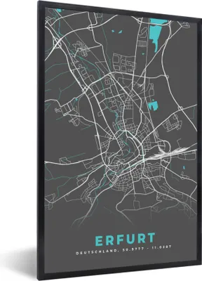 Produktbild von MuchoWow® Gerahmtes Poster Erfurt - Stadtplan - Blau - Karte - Deutschland 60x90 cm - Poster mit Schwarzem Bilderrahmen Wandposter Rahmen Foto Bilder - Kunst