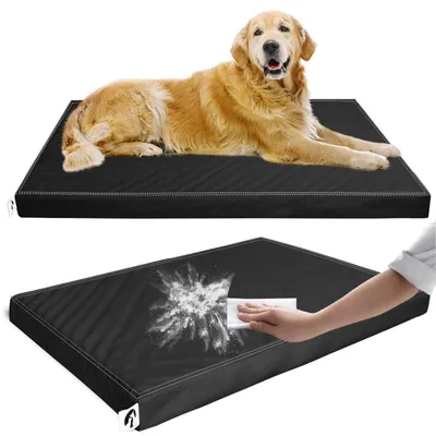 Image de Lit orthopédique pour chiens de grande taille, imitation cuir, housse amovible, couleur noire, dimensions : L 116 x l 71 x H 7 cm