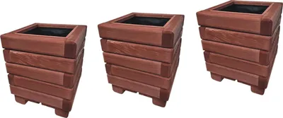 Produktbild von HolzGarden 3 Stück Set Pflanzkübel Holz Rechteckig 25x30x25 cm Imprägniert Farbe Rot Wetterfest Blumenkasten Blumentopf