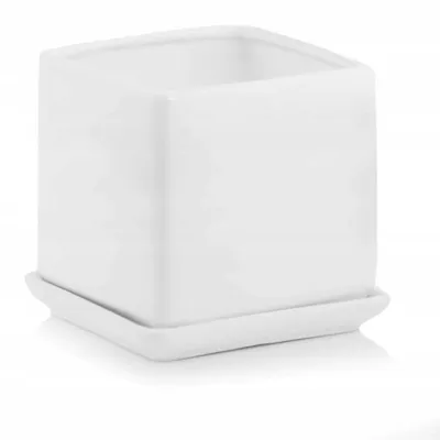 Produktbild von Polnix Weiße Quadratische Blumentopf mit Untersetzer 17cm